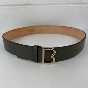 Brooks Brothers Gray Leather B shaped Buckle Belt, Medium
